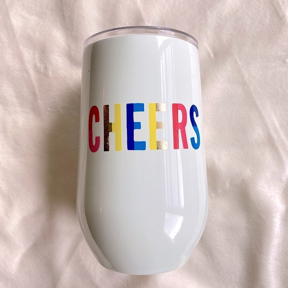 Kate Spade Insulated Tumbler Mug White Cheers Cup with Lid 12 oz
